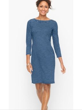 Talbots Jersey Nautical Stripe Shift Dress Blue & White Size L